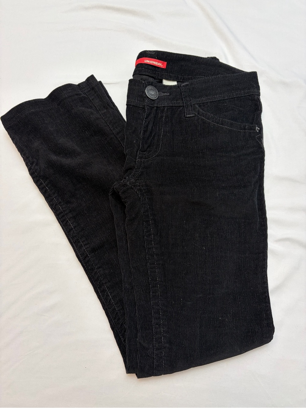 UnionBay Black Corduroy Pants Women Size 7 Stretch Fine Wale Retro Bootcut Y2K